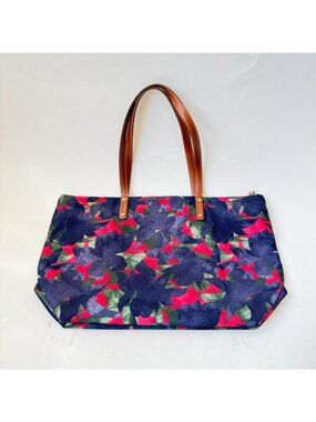 Le Tanneur Floral Tote Bag Multicolor Nylon Brown Leather Shoulder Bag